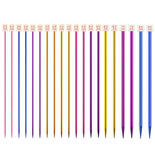 Nsiwem Agujas de Tejer Largas 10 pares Agujas de Tejer Punto Coloridas 35cm Agujas de Punto de Aluminio Conjuntos Agujas de Tejer 2 a 8mm para Proyecto de Tejido de Bricolaje Cover