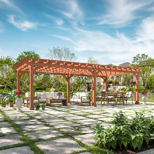 BlueWish 12’x24’ Outdoor Pergola, Patio Pergola with Slatted Roof Trellis,