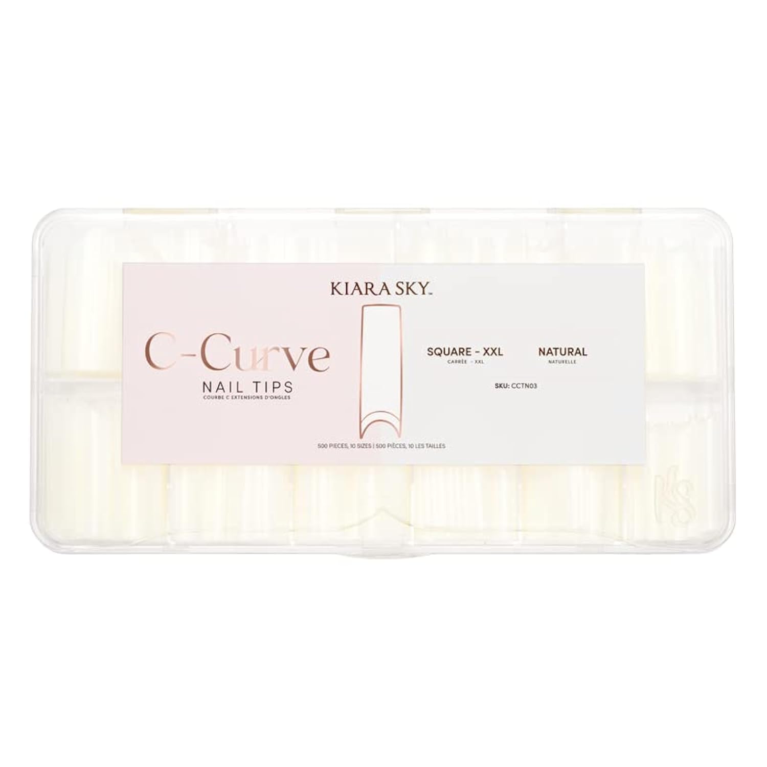 Kiara Sky C Curve XXL Nail Tip Case (500 Tips in 10 Sizes) (Square Natural)