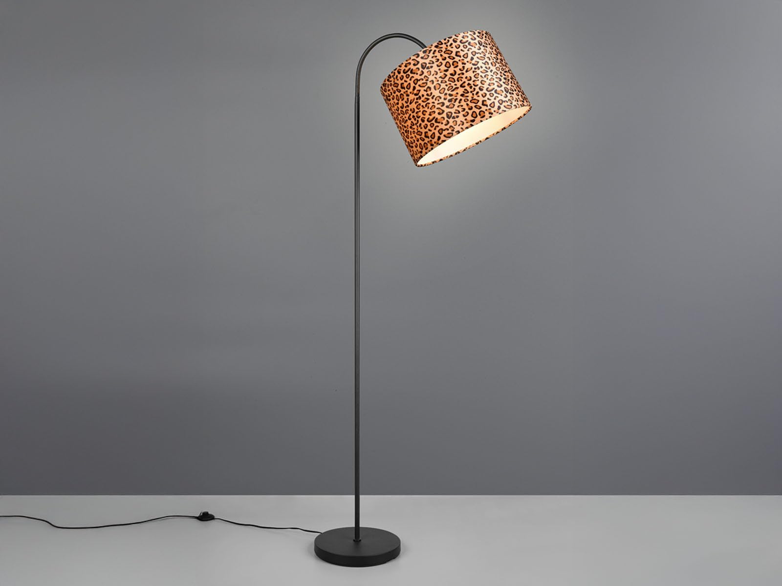 Große Stehlampe mit Lampenschirm aus Stoff Leopardenmuster, max. Höhe 207cm