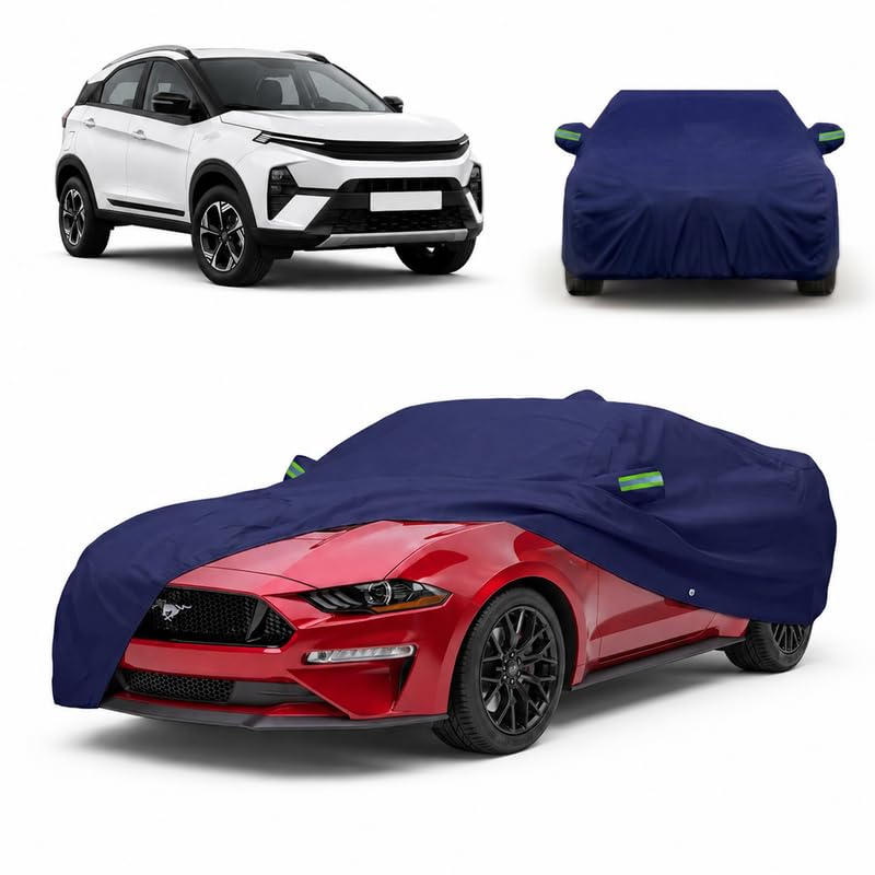 K Series Premium 3-Layer 100% Waterproof Custom Fit Car Body Cover for Bentley Continental| Soft Cotton Lining, Mirror REFLECTORS, UV Resistant, Elastic Hem, Free Storage Bag | Navy Blue-image-39