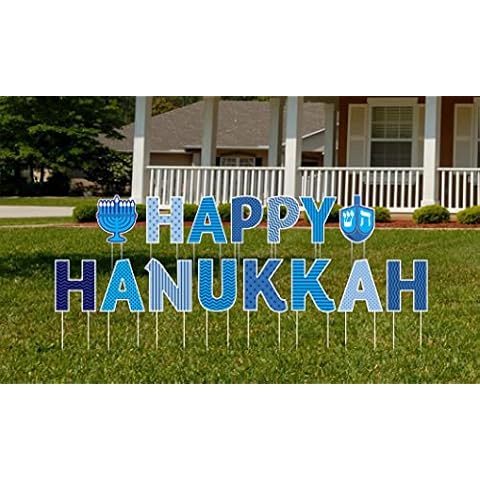 Hanukkah Yard Sign Stakes - Waterproof Happy Hanukkah Decorations Outdoor - Hanukkah Dreidel and Menorah Decoration Yard Signs Cover