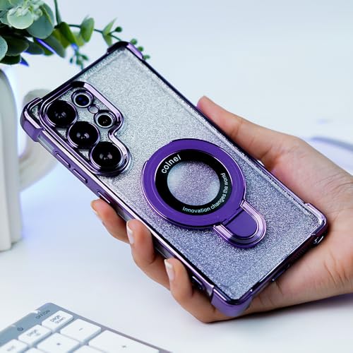 Image of PEEPERLY Back Cover Case for Samsung Galaxy S23 Scratch Resistant Anti-Slip TPU Shockproof Protective Durable Glitter Guard Ring Bracket Case for Girls & Women(Purple)