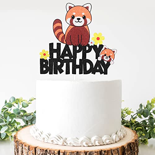 Cartoon Red Panda Happy Birthday Cake Topper - Baby Panda Party Forest Animals Glitter Cake Topper Supplies - Cartoon Red Panda Boys Girls Birthday Party Decoration #TOP6