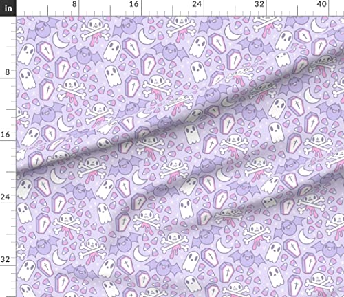 Spoonflower Fabric - Spooky Cute Goth Gothic Bats Halloween Pastel Skull Printed on Petal Signature Cotton Fabric by The Yard - Sewing Quilting Apparel Crafts Decor
