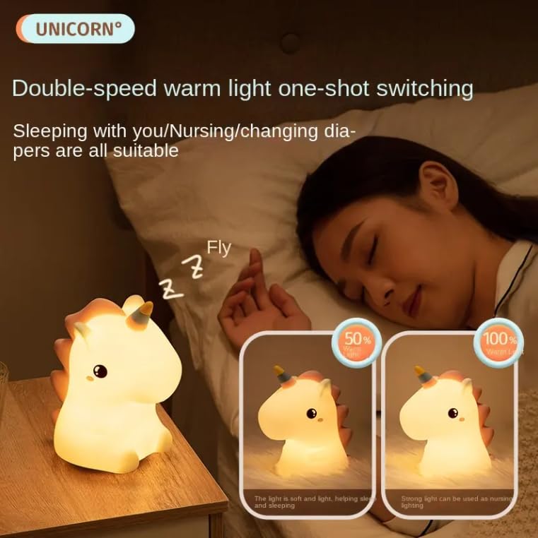Image of One94Store Rechargeable Baby Unicorn Silicone Night Lamp - Touch Sensor 7-Color LED Light for Kids Bedroom, Romantic Decor, Valentine Day Gift, Love Gift for Her, Couple Gift