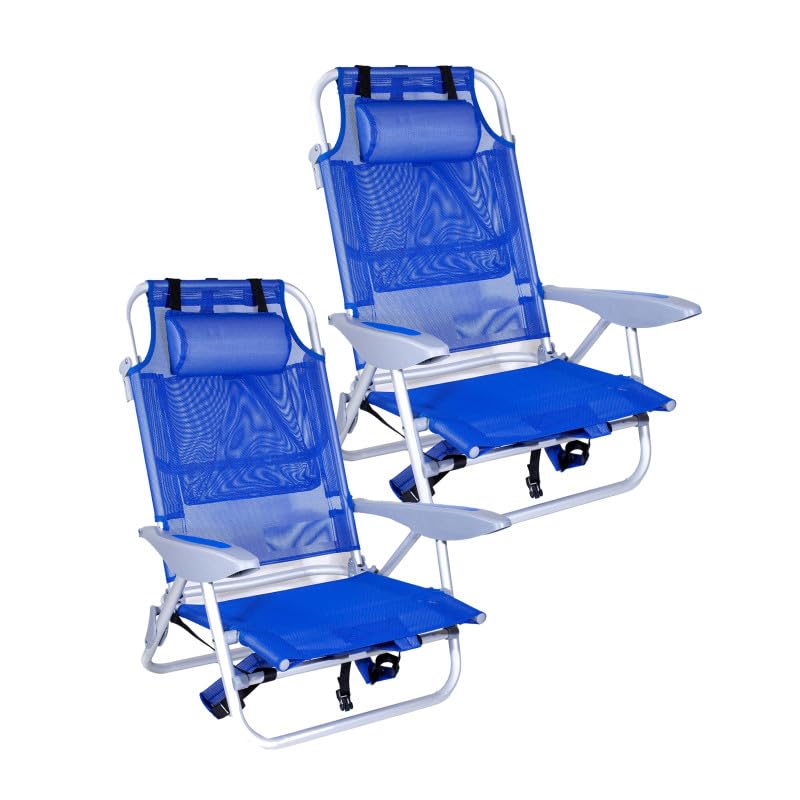 SUN & SURF Pack x2 Sillas Plegables y Reclinables 5 Posiciones con Cojín y Asas Tipo Mochila - Ligera, Estructura Muy Estable, de Aluminio con Almohada Ajustable para Máximo Confort