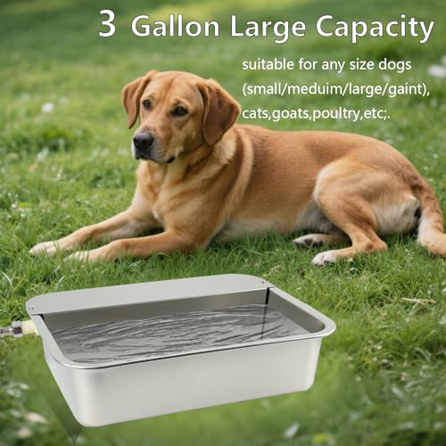 3 Gal Automatic Dog Water Dispenser 304 Stainless Steel Large Dog Water Bowl Outdoor Indoor Self-Filling Auto Animal Waterer Feeder for Pets and Livestock Fit 3/4”Garden Hose - Thumbnail 2