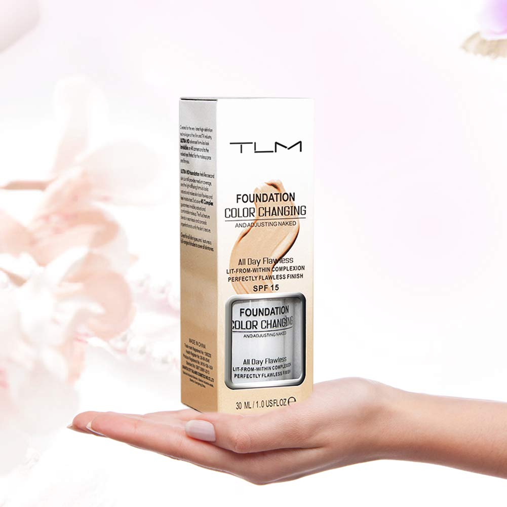 TLM colour changing foundation,Flawless Makeup Base Nude Face Liquid Foundation Brightening Portable Concealer Cover Concealer(Update Version)