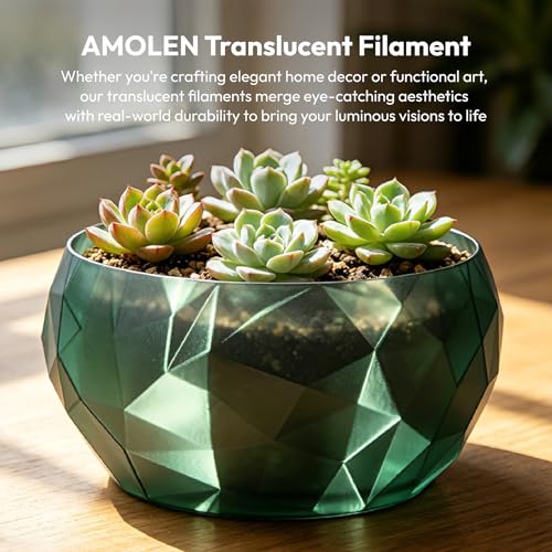 Image of AMOLEN Translucent PLA Filament 1.75mm, Transparent 3D Printer Filament, Crystal PLA Olive Green, NO-Tangle & Low Warping, Spool 1KG, Dimensional Accuracy + /- 0.02 mm, Fits Most FDM 3D Printers