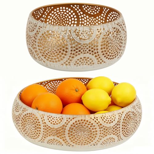 JAZUIHA Goldene Dekoschalen Set - 2er mit 18 cm & 30 cm Durchmesser | Moderne Obstschalen für Obst,...