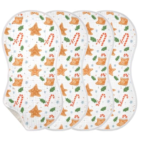 2 Pack Baby Burp Cloths, Soft Absorbent Burping Cloths for Babies, Cotton Milk Spit Up Rags, Large Size for Newborns, Baby Boys and Girls (Gingerbread Joy Pattern)3
