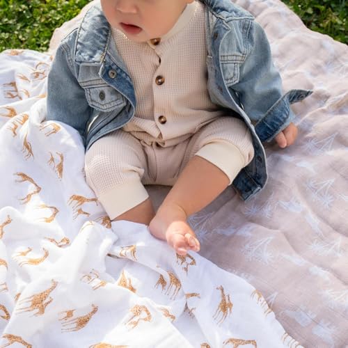 Image of aden + anais Boutique Organic Swaddle Blanket 4-Pack - 100% Organic Cotton Muslin, Large, Soft, Breathable Receiving Blankets for Infants - Lightweight Multi-Use Baby Swaddles, Safari Dreams