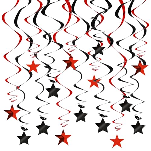 Image of BEISHIDA Red Black Stars Hanging Swirls Graduation Hanging Ornament Decorations for Birthday Party Baby Shower Halloween Congrats Grade 2026 Graduation Decorations,Pack of 15