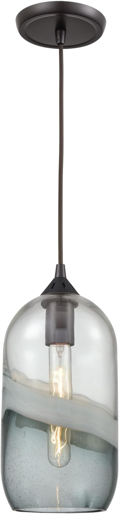 Elk Home Sutter Creek Mini Pendant - 1-Light in Oil Rubbed Bronze Finish, with Smoke Swirl Glass, Modern/Contemporary Style