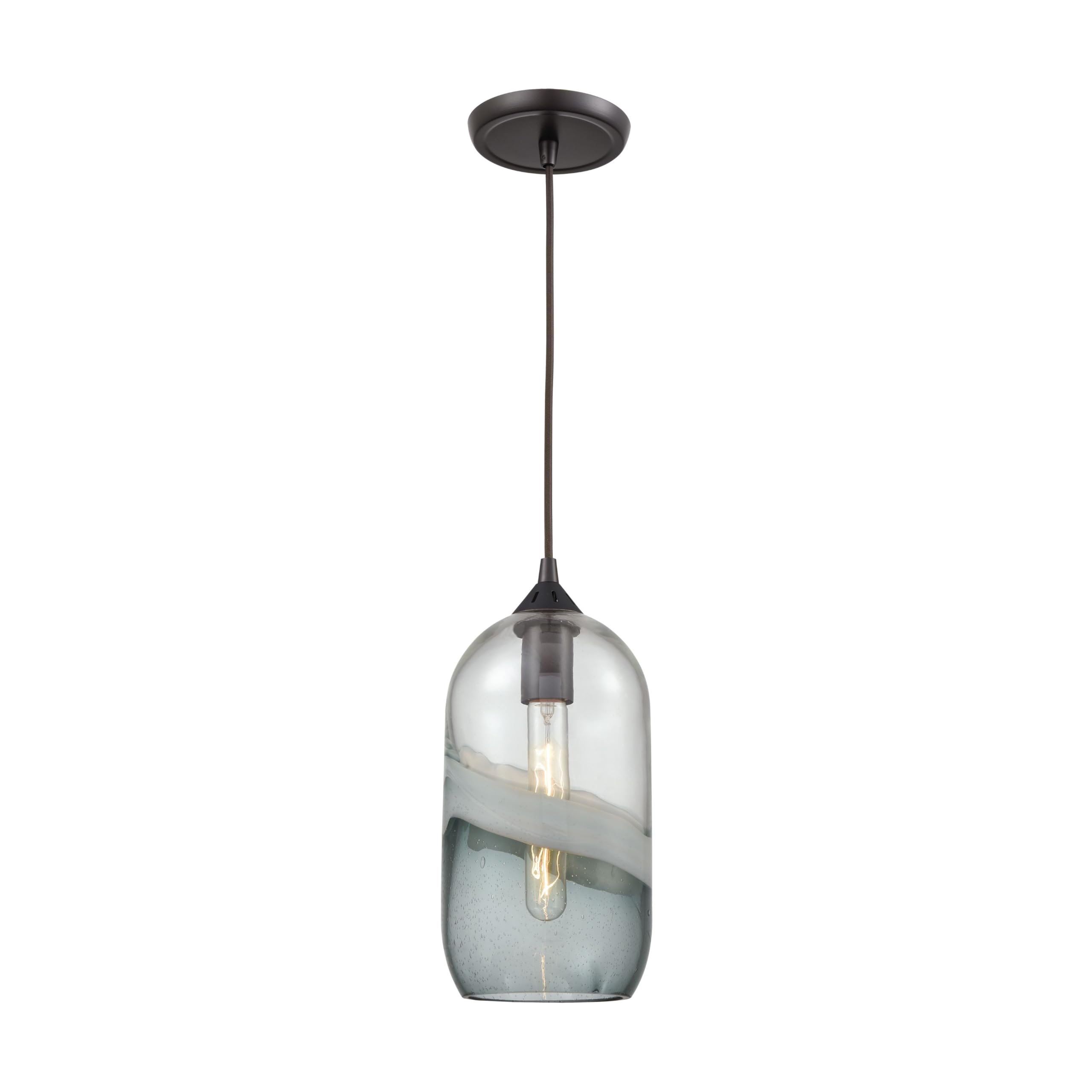 Elk Home Sutter Creek Mini Pendant - 1-Light in Oil Rubbed Bronze Finish, with Smoke Swirl Glass, Modern/Contemporary Style