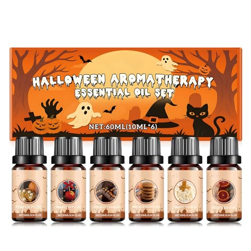 Miioto Halloween Essential Oil, Oleos Essenciais Para Difusor, Aceites Esenciales Para Difusor, Pastel Calabaza, Manzanas Acarameladas, Chocolate, Azúcar Canela, Maíz Dulce, Brujas, 10ml x6