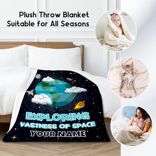 Custom Planet Blanket for Kids - Black Soft Fuzzy Throw Blanket Gifts - 40x50 Inches Cute Blankets for Couch, Sofa & Office