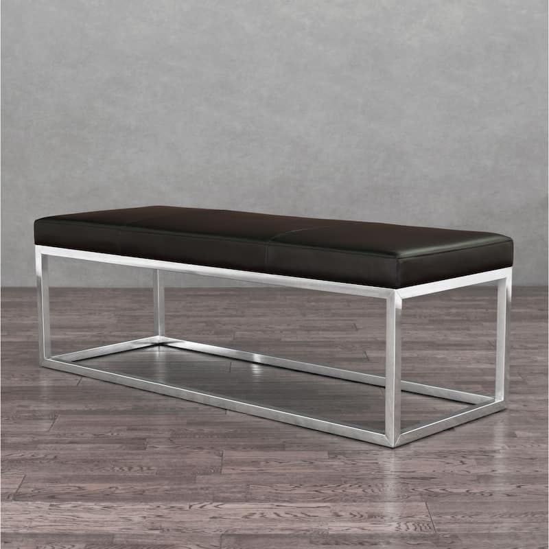 Black Upholstered Bench with Polished Stainless Steel Frame Black upholstered Bench with a Polished Stainless Steel Metal Frame for entryways and Modern Living Spaces.-image-19