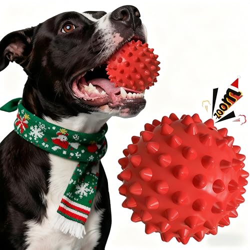 Apasiri Beef-Flavored Durable Dog Ball for Aggressive Chewers, Tough Squeaky Rubber Toy for Pitbulls Large & Medium Breeds