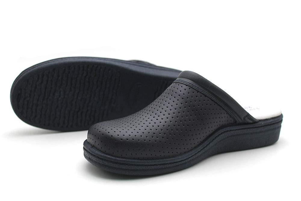 Zueco Sanitario de Piel con Suela de Goma, para: Mujer Color: Azul