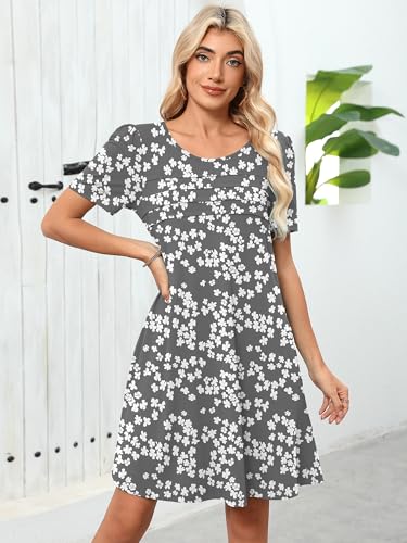 Image of Heymoments Women's Short Sleeve Crewneck Sundress Summer Casual A-Line Beach Dress with Pockets S-2XL