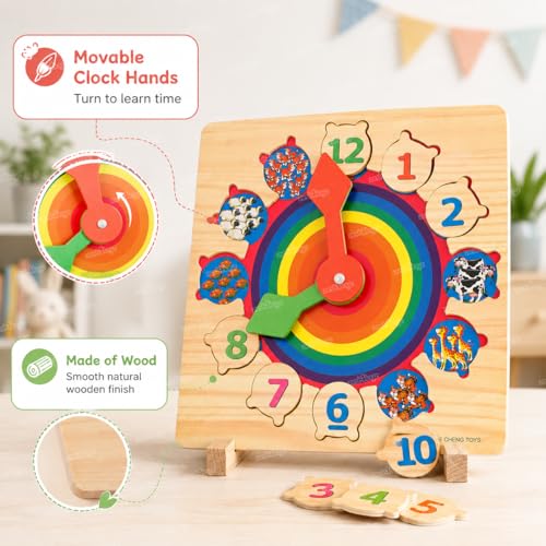 Image of Zest 4 Toyz Wooden Clock Toy for Kids Learning Counting Number Clock Shape Patterns Sorting Puzzle Educational Toys for Kids Montessori Preschool Activity Toy for 3 Years +