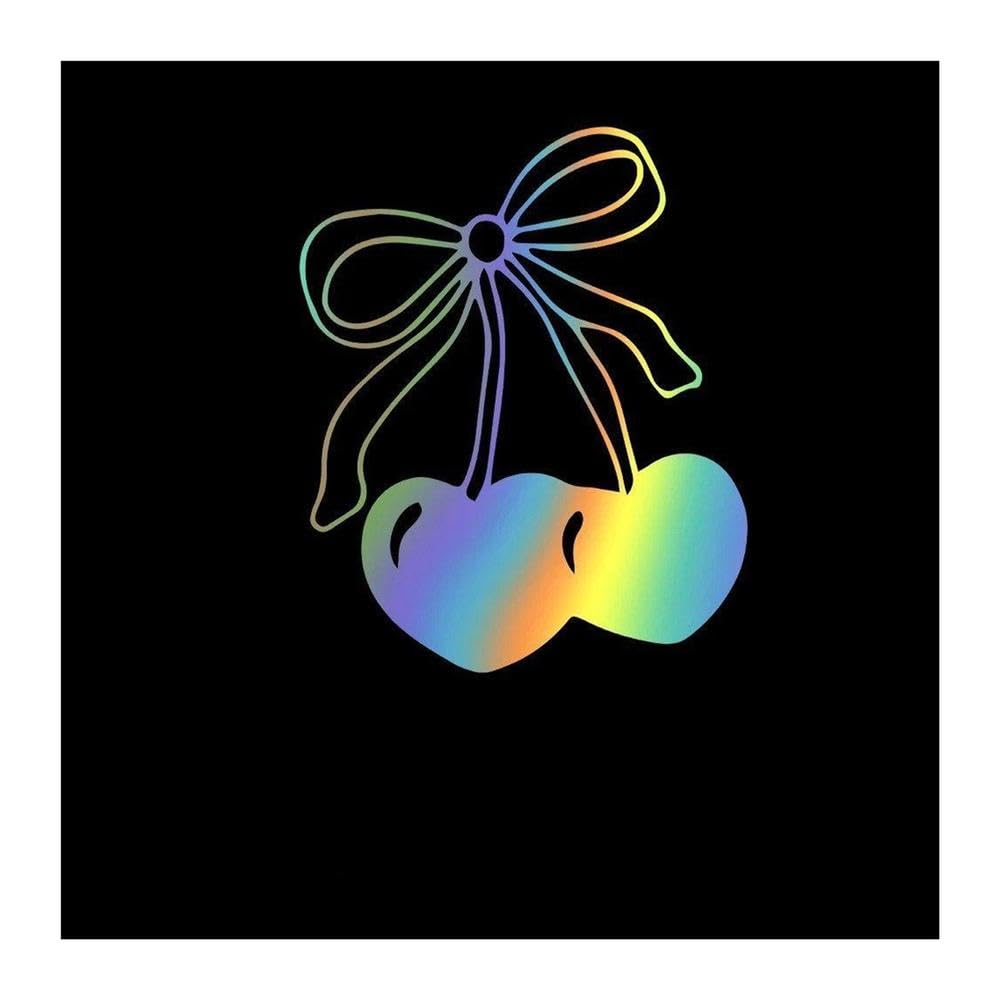 Love Heart Bow Cherry Car Stickers and Decals Figure DIY Adhesive Window(Reflective Lasers,28cmX33cm)