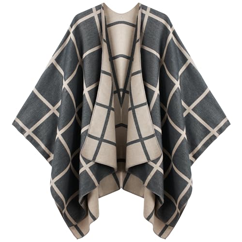 Image of Women's Shawl Wrap Poncho Ruana Cape Cardigan Sweater Open Front for Fall Winter Spring