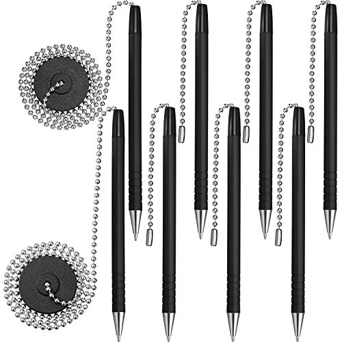 8 Pieces Secure Pen Reception Chain Pen with Adhesive Pen Holder and Security