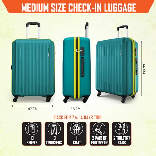 Image of Safari Genius Alley 66cm Medium Size Check-in Trolley Bag Hard Case Polypropylene, 4 Wheels, 360 Degree Wheeling Luggage, Travel Bag, Suitcase for Travel, Trolley Bags for Travel, Teal Green