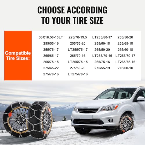 VEVOR Tire Chains, Snow Chains for Cars SUV Pickup Trucks, 2 Pack Adjustable Snow Tire Chains Compatible with Tire Width 225 235 255 265 275 - Series 232605 - Image 6