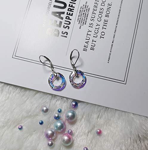 925 Sterling Silver Circle Earrings with Austria Crystal Leverback Dangle Earrings Hypoallergenic Jewelry for Women Mom3