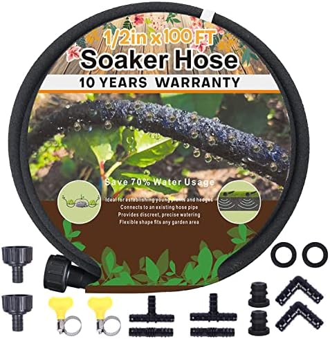 1/2’’ Soaker Hose 100 Ft for Garden Beds , Soaker Hoses for Garden 100 Ft, Garden Soaker Hose 25 Ft Drip Hoses for Garden Drip Garden Hose Irrigation System (100 feet)