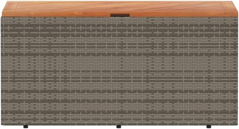 Outdoor Storage Box with Acacia Wood Top Gray 43.3"x19.7"x21.3" PE Rattan Deck Box Weather-Resistant Patio Furniture Storage Bench for Poolside Backyard Garden