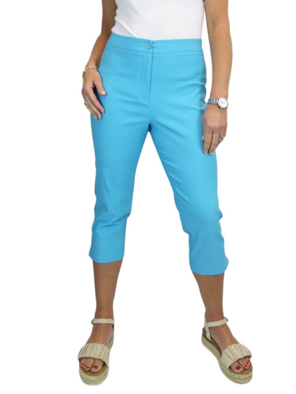 Paulo Due Women's Turquoise Slim Fit Stretch Cropped Trousers In | Size: 12