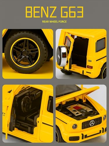 Image of Diecast Mercedes AMG G63 G-Wagon Toy Car - 1:32 Scale Alloy Car with Light & Sound, Pull-Back Off-Road Jeep Toy for Kids & Collectors, Gift for Boys & Enthusiasts (Yellow)