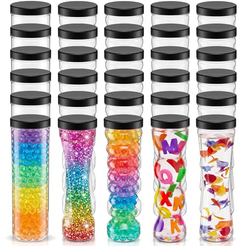 Gandeer 30 Pcs Empty Plastic Sensory Bottles with Lids Caps 5 Styles 9-10.5 oz Reusable Clear Plastic Bottle Bulk for DIY Craft Decoration Sensory Crafts Handmade Party Supply (Basic Black)