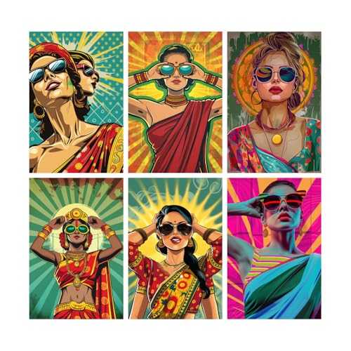 Image of SiddArtify Pop Art Women in Sunglasses Art Print Set - 300GSM Board - 8x12 Inch - Pack of 6 Wall Room Decoration art Poster Prints