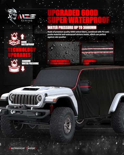 Image of MZS Cab Cover Compatible with Wrangler JK JL JKU JLU Unlimited 4 Door 2007-2026, 600D Outdoor Waterproof Wrangler Cover with Driver Door Zipper Car Half Cover Windproof Sun Snow Rain Protection