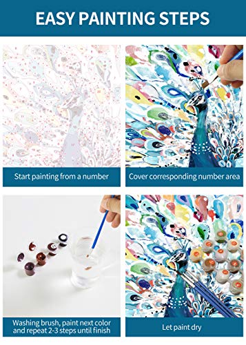 SUMGAR Malen nach Zahlen Pfau Bunt Blau Gemälde Erwachsene DIY Tier Kunstwerk Bild Dekor Wohnzimmer Schlafzimmer Senior… – Bild 5