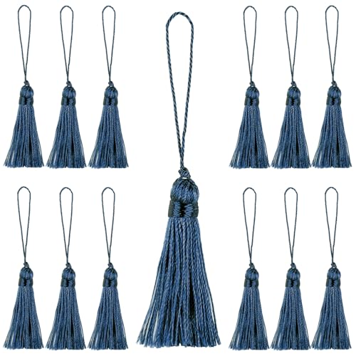Image of 48Pcs Mini Bookmark Tassels Handmade Keychain Silky Tassel | (Navy)3.75inch Tassel, Silky Floss Craft Tassel for Jewelry Making,Tags,DIY Accessory