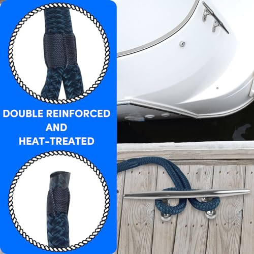 Dock Lines Boat Ropes for Docking 3/8\" x15\' Double Braided Mooring Marine Rope Boat Lines for Docking, Dock Lines for Boats with Loop, Boating Rope Boat Lines, Navy Blue 4 Pack