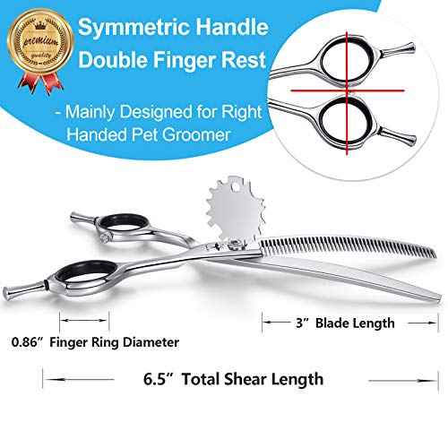 6.5 Inch Downward Curved Dog Grooming Scissors Pet Thinning Texturizing Shears Professional Safety Blunt Tip Trimming Shearing For Dogs Cats Face Paws Limbs Japanese Stainless Steel Silver #TOP2
