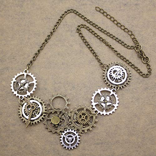 RechicGu Style A Watch Clock Clockwork Hand Gear Cog Steampunk Necklace Vintage Golden Color and Silver3