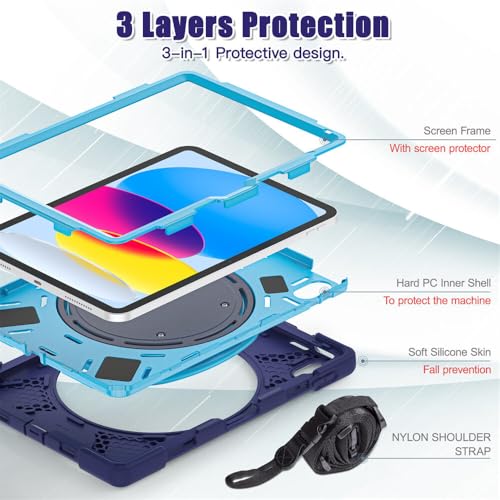 Coque iPad A16 JZ robuste antichoc 360 bleu marine et bleu - 3