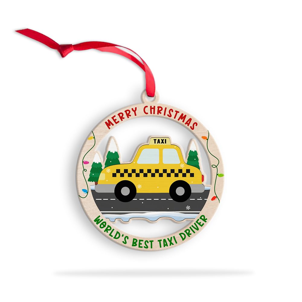 Décoration de Noël en bois pour taxi : ornement artisanal pour sapin