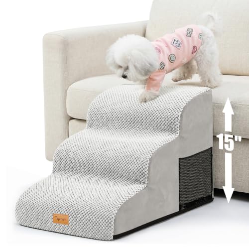 Image of Topmart 3 Tiers Foam Dog Ramps /Steps, Non-Slip Pet Steps | Extra Wide Deep Dog Stairs, High Density Foam Pet Stairs /Ladder, Best for Older Dogs, Cats,Small Pets