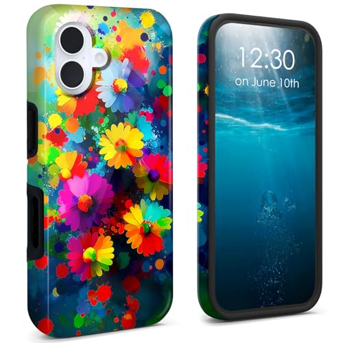 Coque iPhone 17 protection double couche rigide noire avec motif de fleurs pour 6,3 pouces