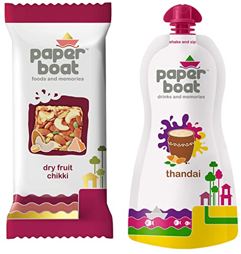 Image of Paper Boat Dry Fruit Chikki, No Added Preservatives and Colours (Pack of 10, 25g Each) + Paper Boat Thandai, Milk Beverage, No Added Preservatives and Colours (Pack of 6, 180ml each)